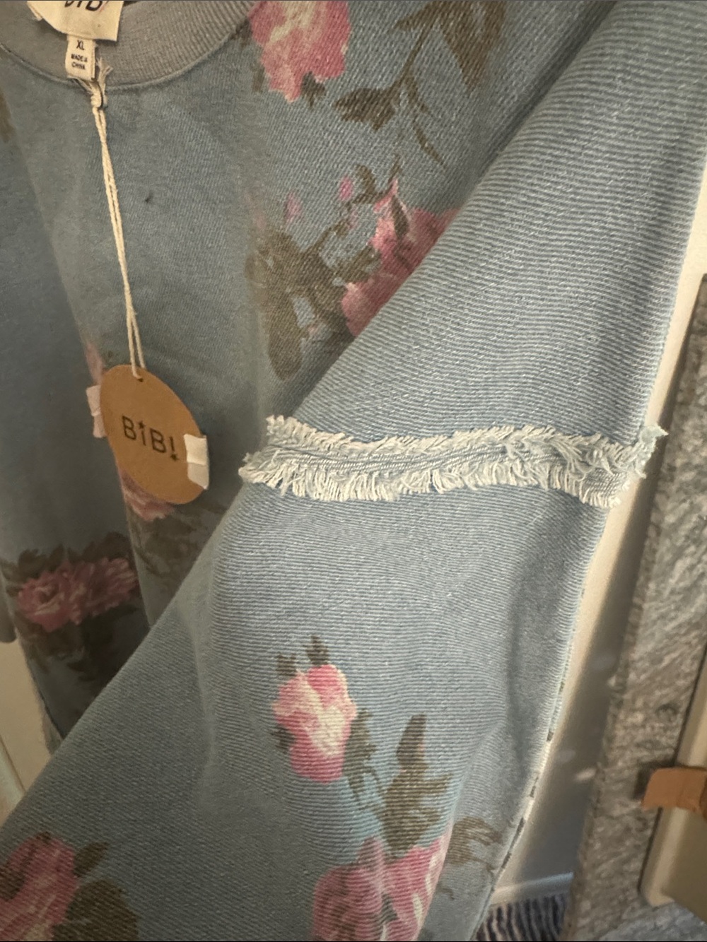 BiBi floral print denim top XL - Picture 4 of 6